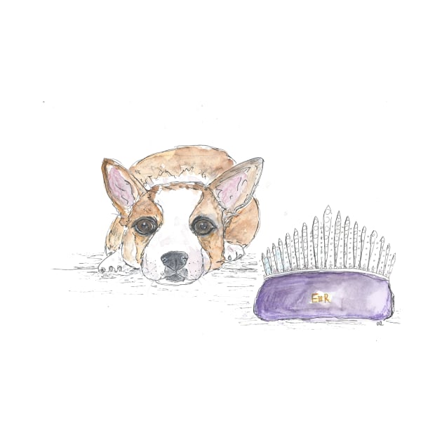 Queen Elizabeth's corgi with tiara tribute illustration. by DebTheZeb