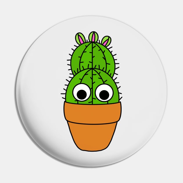 Cute Cactus Design #224: Cactus With Cute Cute Buds In Terra-cotta Pot Pin by DreamCactus