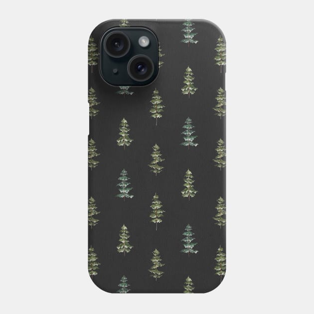 Watercolor Green Pine Trees seamless Pattern black Phone Case by the nature buff