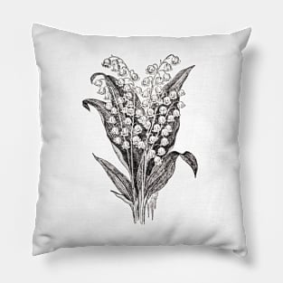 Lily of The Valley Flowers Black and White Botanical Illustration Pillow