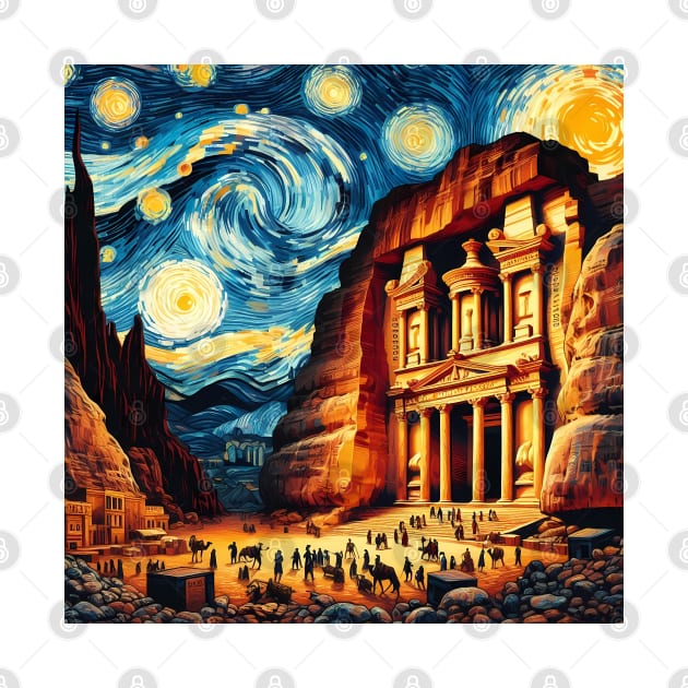 Petra, Jordan, in the style of Vincent van Gogh's Starry Night by CreativeSparkzz