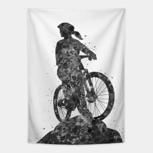 Mountain biker girl black and white Tapestry