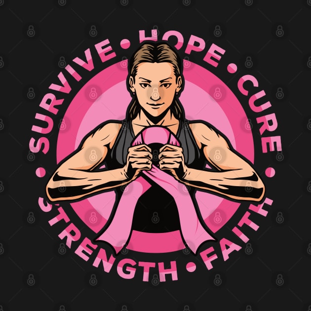 Breast Cancer Awareness Warrior Hope Strength Cure Faith Survive by RadStar