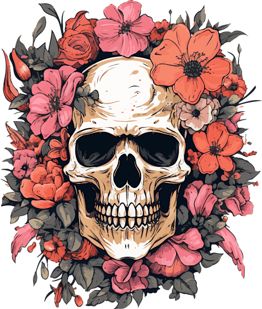 Skull and Flowers Kids T-Shirt by VelvetRoom