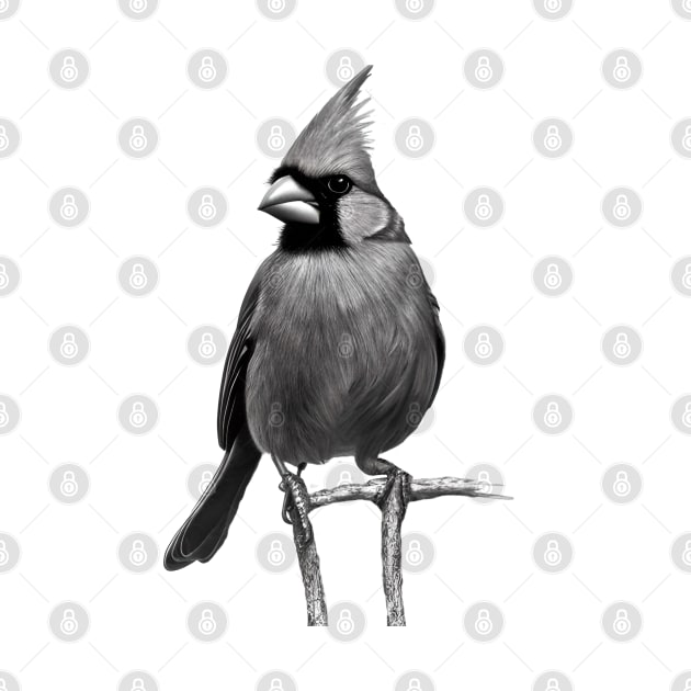 Cardinal Drawing in Black and White - Monochrome Drawing Bird by 1FunLife