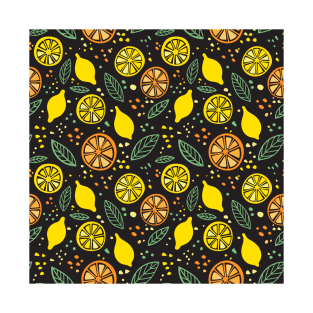 Citrus lemon and orange on black background pattern T-Shirt