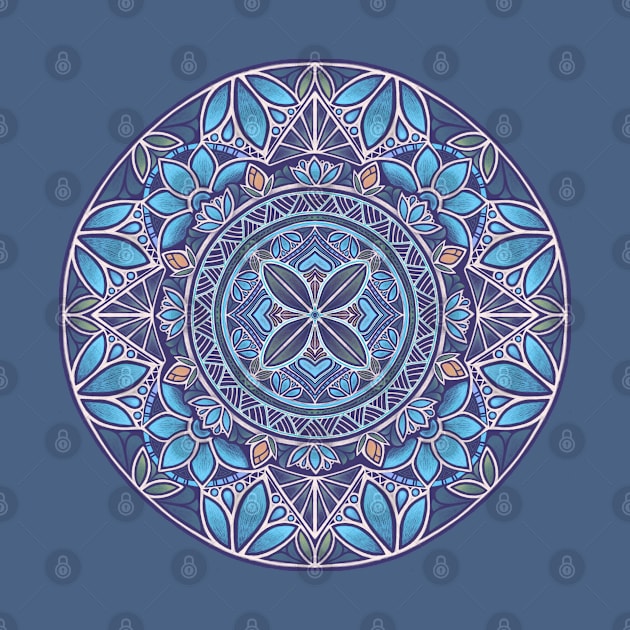 Floral Star Pacific Mandala blue sky by AprilAppleArt