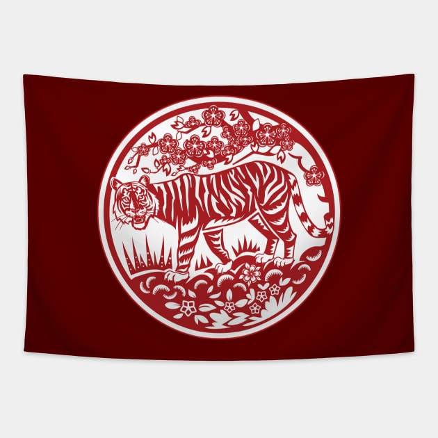 Chinese Zodiac - Tiger Tapestry by Peppermint Narwhal