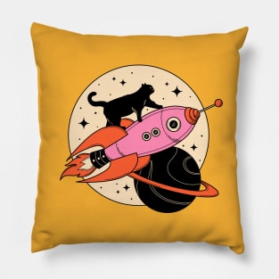 Space Walker Black Cat in yellow Pillow