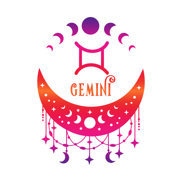 Rainbow Ombre Moon Phases and Gemini Zodiac Symbol by Cheeky Witch