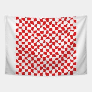 Warped Checkerboard, White and Red Tapestry