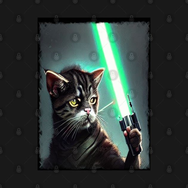 Fun Cat Print ~ AI Art ~ Fantasy Cat ~ Sci-fi Cat ~ Cats with Lightsabers by catsnlightsabres