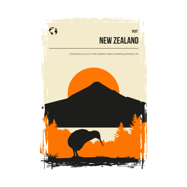 New Zealand Vintage Minimal Retro Travel Poster by jornvanhezik