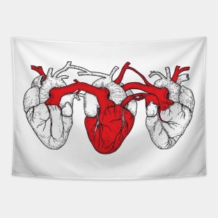 Triple Heart. White Red White Tapestry