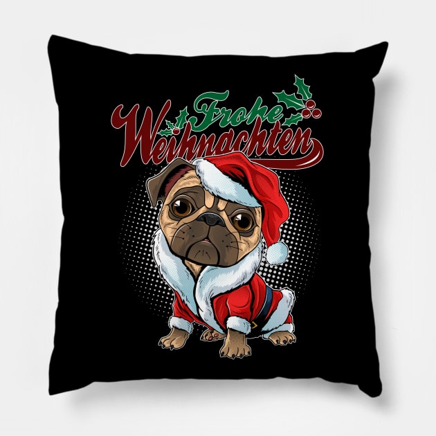 Frohe Weihnachten sweet pug Pillow by RockabillyM