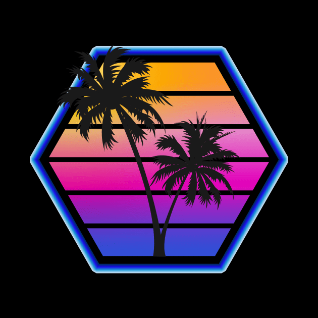 Synthwave Retro Hex Sunset Silhouette Design by Brobocop