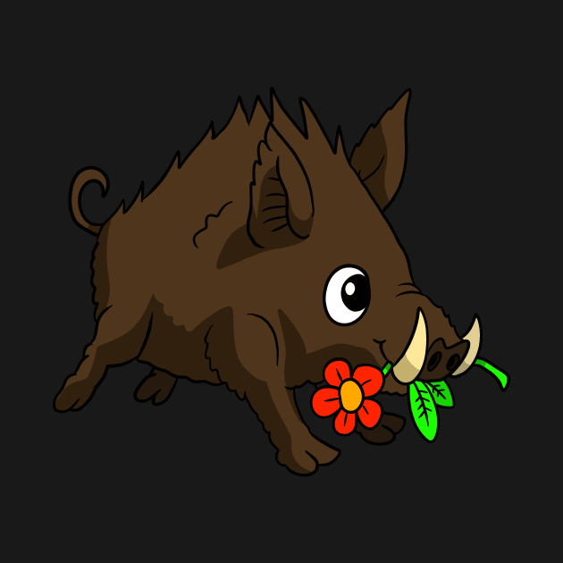 a cute wild boar doodle. kawaii wild pig with a flower. by JJadx