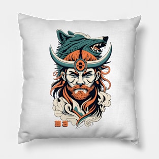 Viking with a wolf Pillow