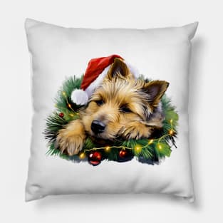 Lazy Australian Terrier Dog at Christmas Pillow