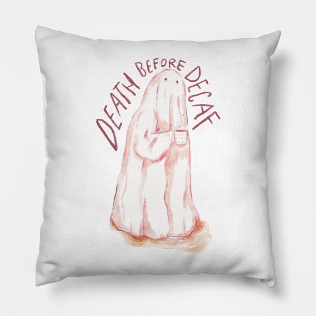 Death Before Decaf Ghost Illustration Pillow by lizillu
