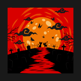 Harmony in Orange: Moon and Zombies Cat T-Shirt