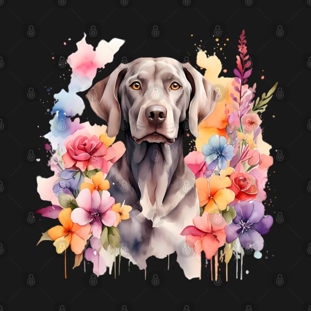 A weimaraner decorated with beautiful watercolor flowers by CreativeSparkzz