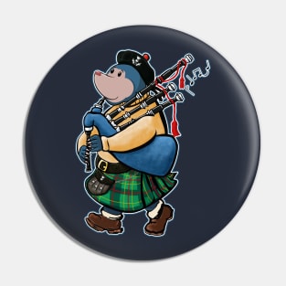 Scottish Mole Of Kintyre Marching With Bagpipes Pin