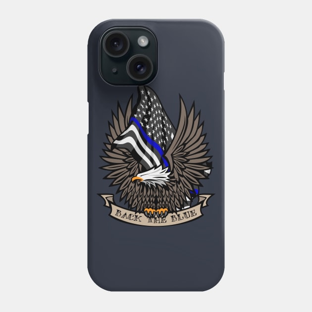 Back the Blue USA Police Blue Line Flag With Eagle Phone Case by hobrath