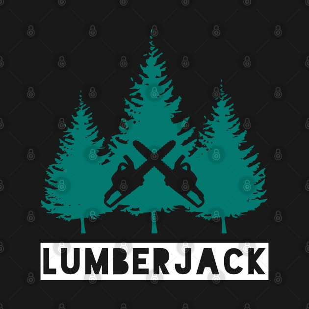 Lumberjack Pine Trees and Crossed Chainsaws by HighBrowDesigns