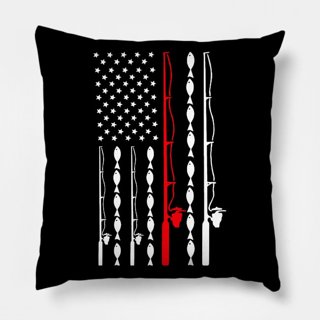 Fishing T-Shirt Funny American Flag Fishing Pillow by jrgmerschmann