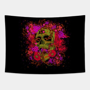 Chained Skull with Flowers and Birds Tapestry