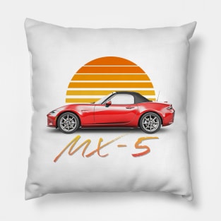 Mazda MX-5 (Red) / Retro Style Sunset Design Pillow