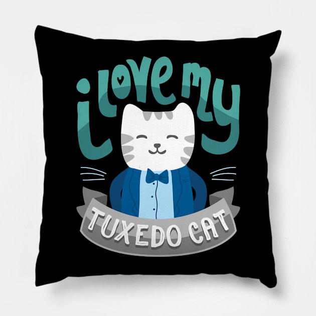 I Love My Tuxedo Cat -  Cat Lady Tshirt Pillow by friendlypets