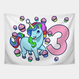 I am 3 with unicorn - girl birthday 3 years old Tapestry