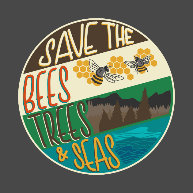 Save The Bees, Trees & Seas | Round Retro Image by designsbycarlos