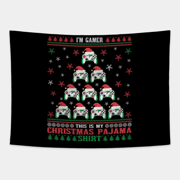 This is my Christmas Pajama Shirt Game Controller Christmas Tree Tapestry by BadDesignCo