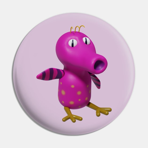 Cute pink bird Monster Pin by valsevent