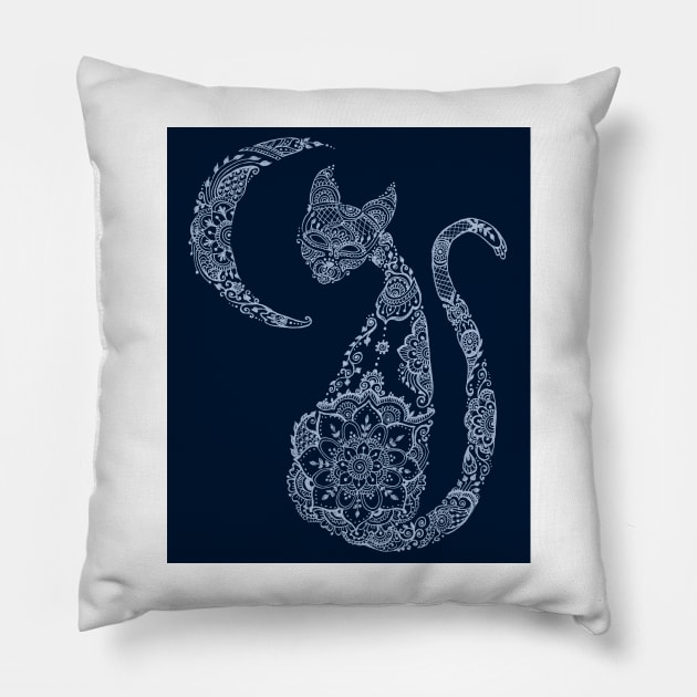 Cat and Moon - Silver Pillow by MariaMahar