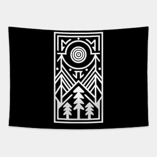 Spurce Trees Tribal Line Art (White) Tapestry