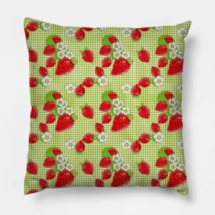 Nina's Strawberry Patch on Green Plaid Design Collection Pillow