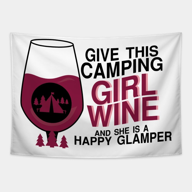 Happy Camping Girl Wine Funny Tapestry by chrizy1688