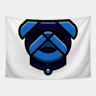 Cute Dog Pug Face Blue Tapestry