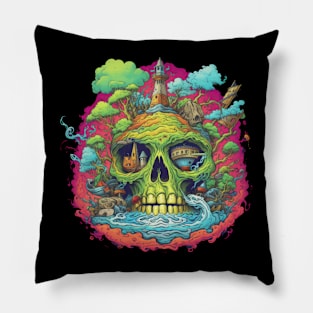 Feeling trippy with this acid skull art Pillow