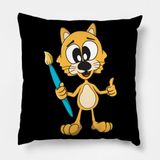 Artisto Cat Cute Artist Cartoon Kitty Kids Pillow