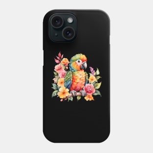 A parrot decorated with beautiful watercolor flowers Phone Case