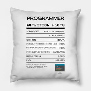 Funny Coding Shirt Nutrition Facts Pillow