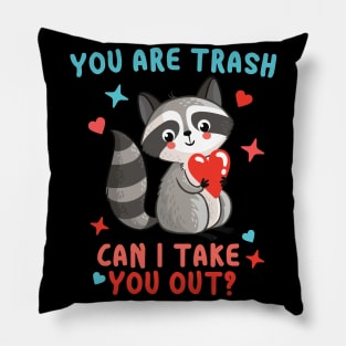 You are trash Can I take you out? Funny Trash Panda Valentines Day Gift Pillow