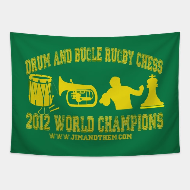 Drum And Bugle Rugby Chess Tapestry by Jim and Them