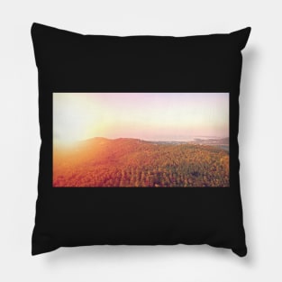 Aerial view of sunset over mountain jungle Pillow