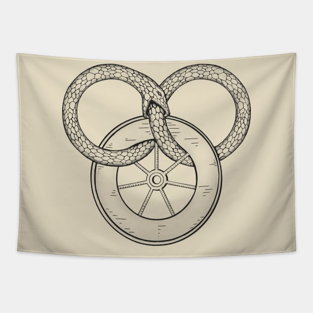 The Snake and the Wheel Tapestry by LateralArt